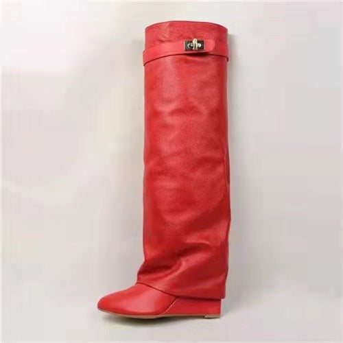 New Wedge Pants Boots Metal Lock Pants Fashion Women Sleeve Women dealsniper-net Red 35