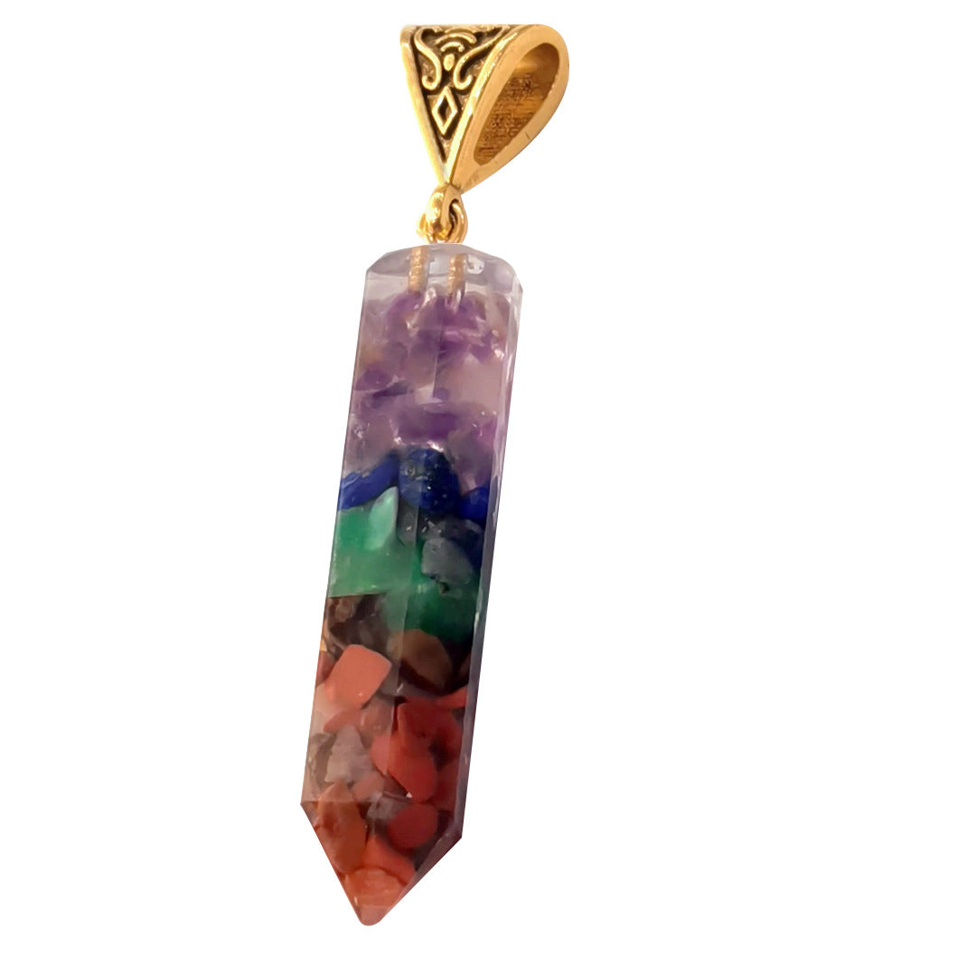 Seven Chakra Natural Crushed Stone Hexagon Column Necklace Aura Pendant Jewelry dealsniper-net