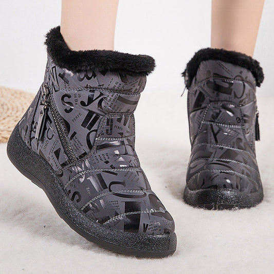 Letter Print Boots Winter Warm Plush Snow Boot Women Shoes