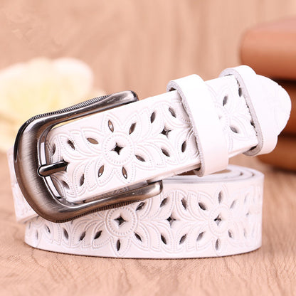 New Belt Hollow Pattern Belt Ladies Trend Waistband Women Gym From House White 105cm