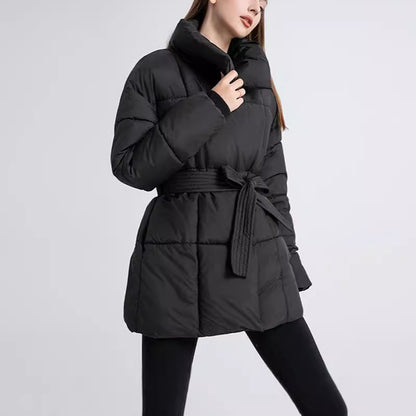 Winter Plaid Sewing Lapel Coat With Lace-up Design Fashion