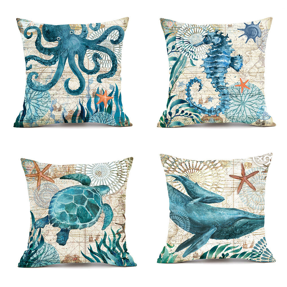 Cushion Covers Sea Turtle Printed Throw Pillow Cases House dealsniper-net