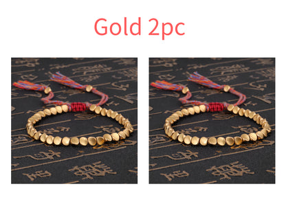 Handmade Braided Cotton Copper Beads Lucky Rope Bracelet & Bangles Jewelry dealsniper-net Gold 2pc