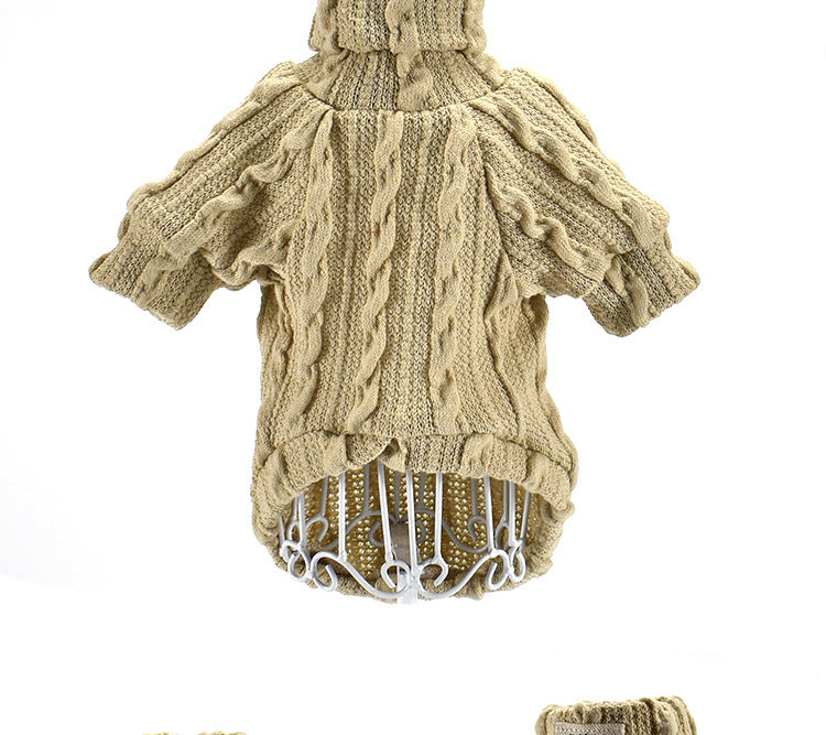 Dog Sweater Turtleneck Solid Color Dogs Clothes Warm Cotton Pets DealSniper.net Beige L