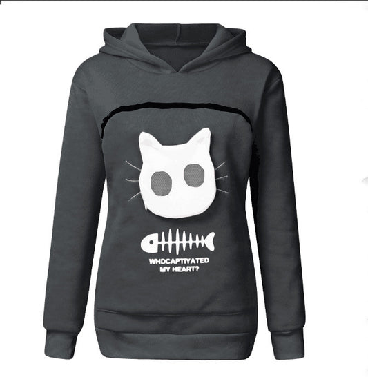 Cat print hoodie Women dealsniper-net Grey 3XL