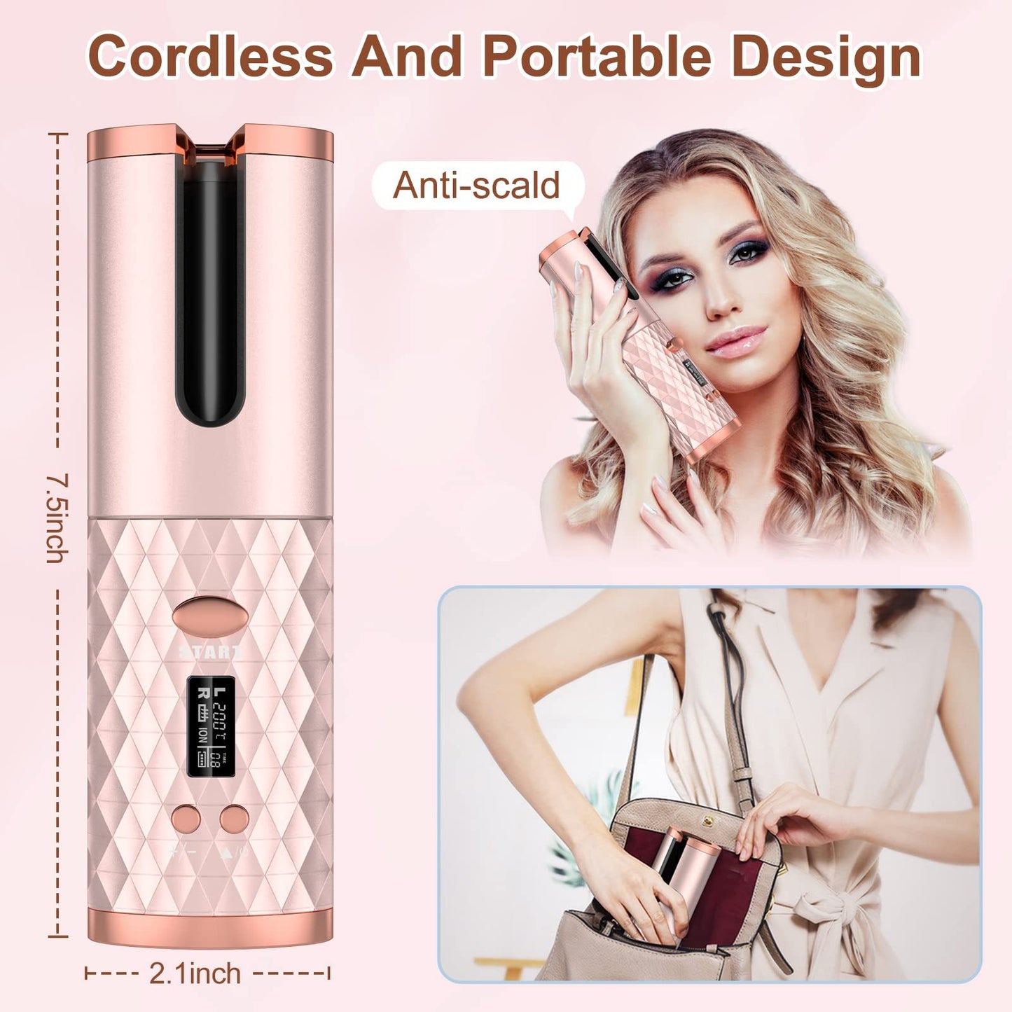 Portable Automatic Hair Curler, Ceramic Rotating Wireless