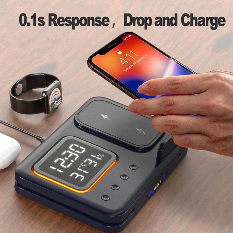 15W Wireless Chargers Stand 5 In1 LED Digital Alarm Clock Electronics dealsniper-net