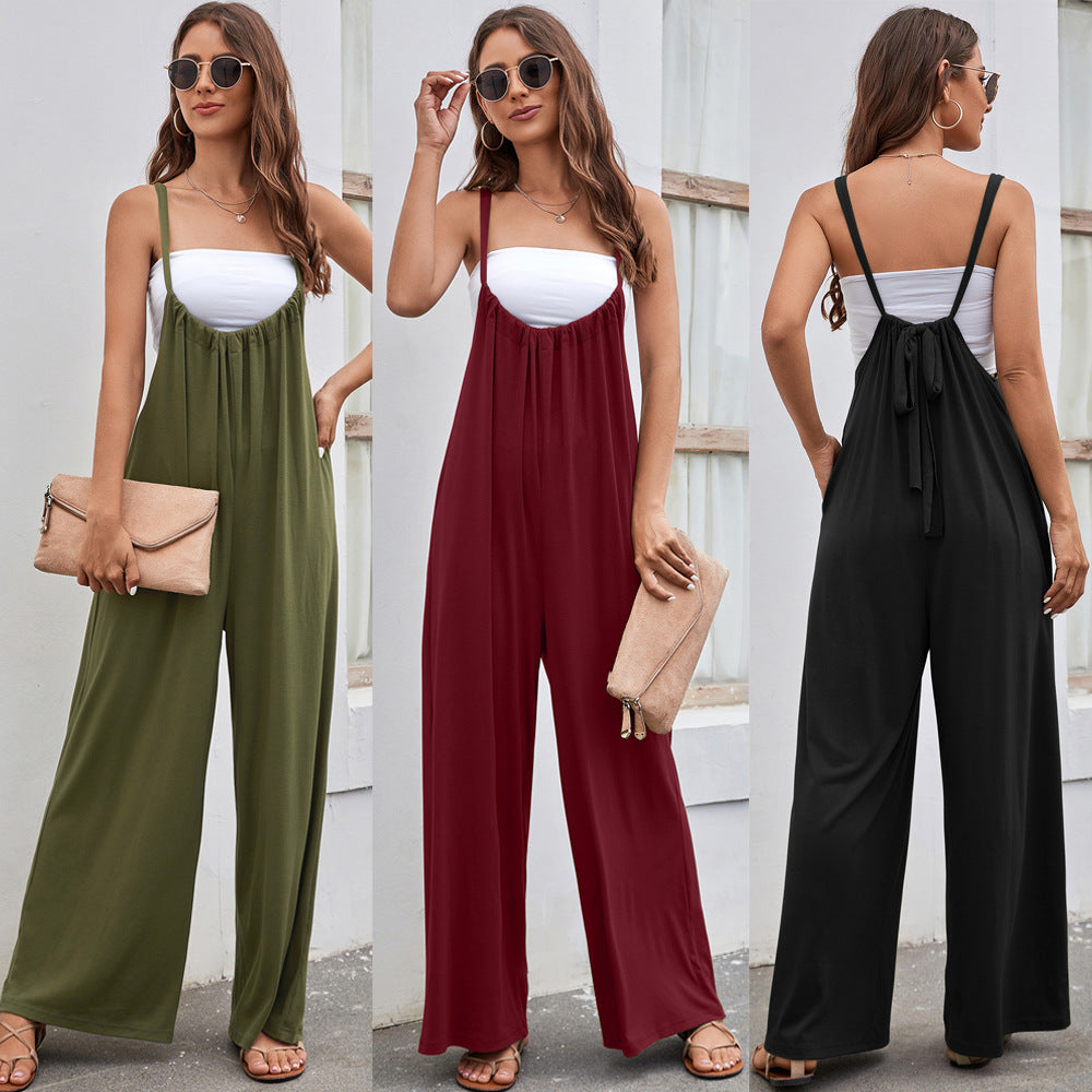 Strap High Waist Casual Wide Leg Jumpsuit Women dealsniper-net