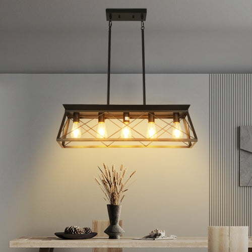 5 Lamps Farmhouse Chandelier For Dining Room, Metal Rustic Chandelier Island Lamp, Modern Rectangular Island Lamp For Kitchen, Living Room Pure Black - No Bulbs Unavailable Platforms- Temu Kitchen DealSniper.net