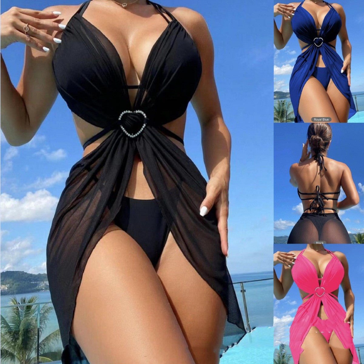 3 pcs Halter Neck Bikini Beach Summer Split Swimsuit Women dealsniper-net