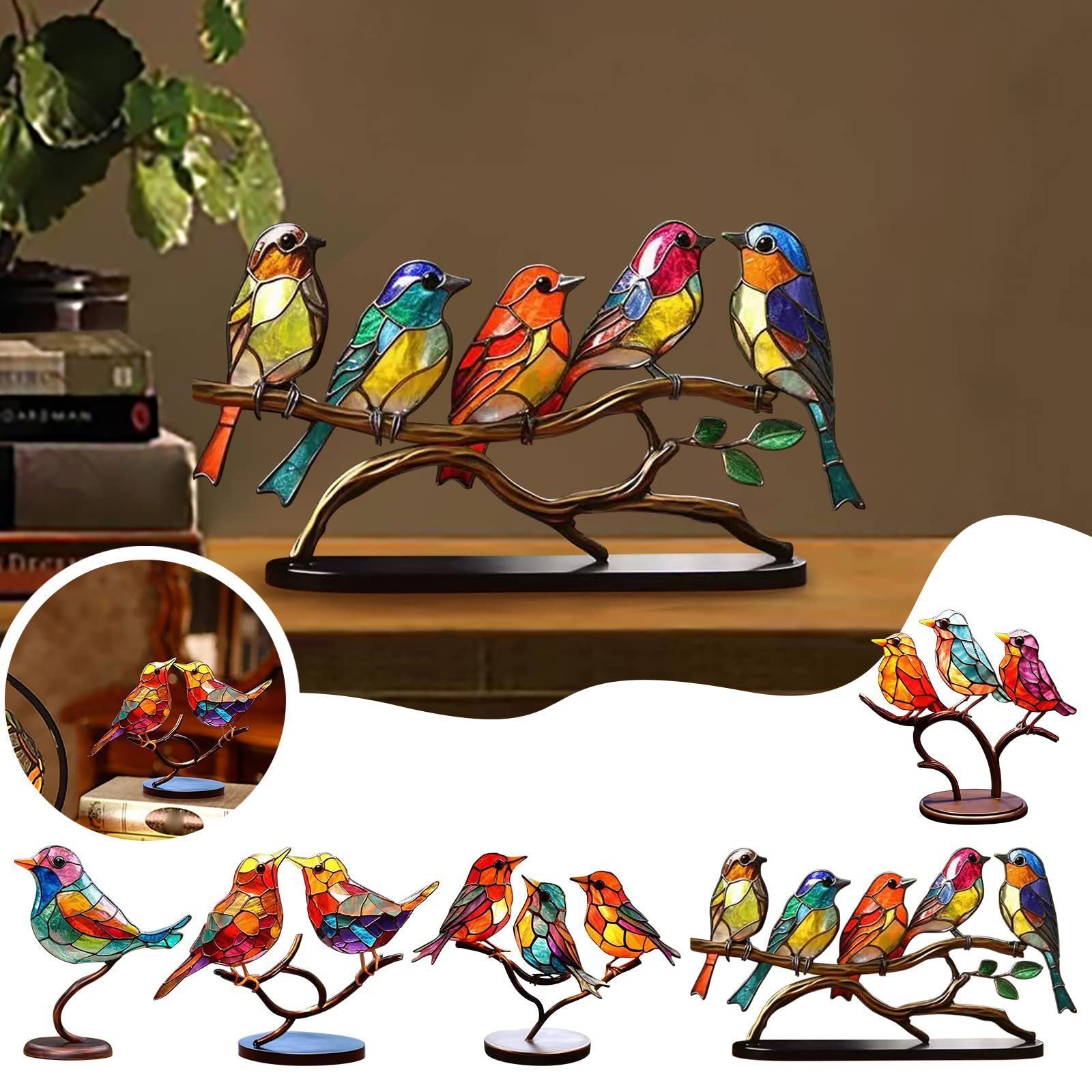 Stained Birds On Branch Desktop Ornaments For Bird Lover Home Decor dealsniper-net