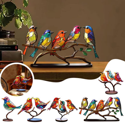 Stained Birds On Branch Desktop Ornaments For Bird Lover Home Decor dealsniper-net