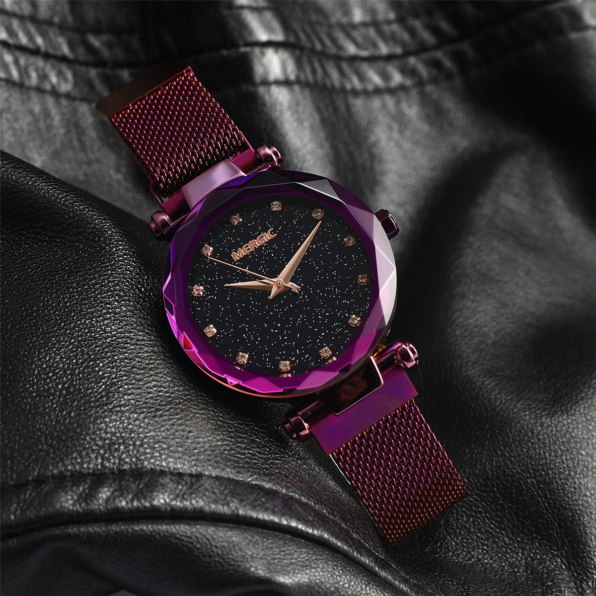 Milan mesh belt starry sky rhinestone scale watch Jewelry DealSniper.net Purple