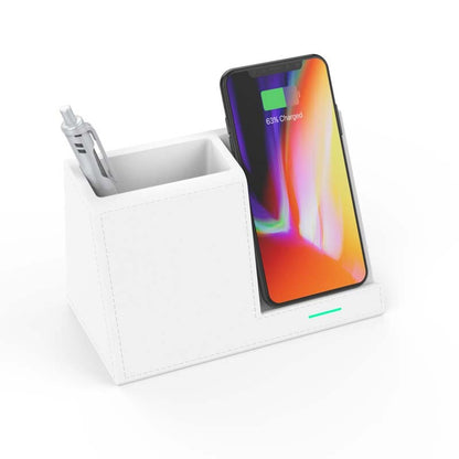 Leather Pen Holder Wireless Charger Wireless Phone Charger Electronics DealSniper.net White