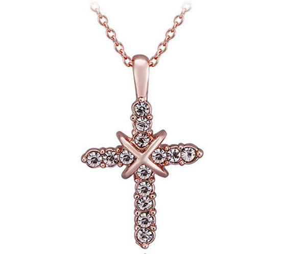 Studded Jesus Cross Necklace Clavicle Chain Jewelry dealsniper-net Rose Gold