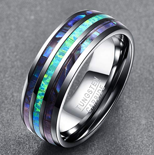 Nuncad 8mm Tungsten Caibide Wedding Ring Band Abalone Shell And Synthetic Opal For Men And Women Jewelry dealsniper-net