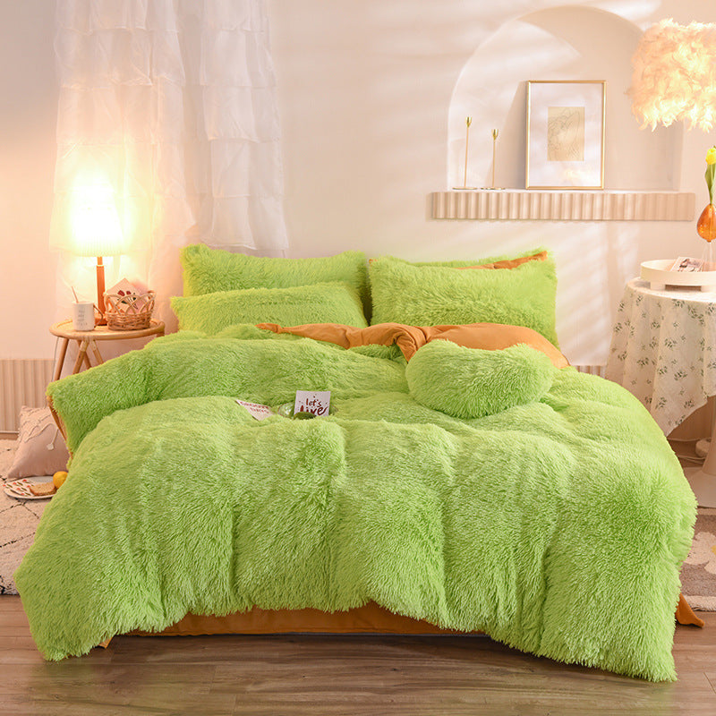 Luxury Thick Fleece Duvet Cover Winter Warm Bed Quilt Cover House dealsniper-net Green 1.5M