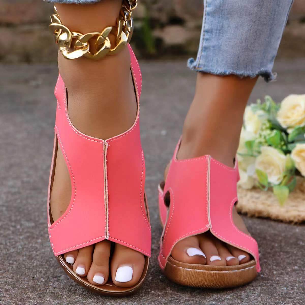 New Summer Wedges Sandals With Elastic Band Design Women Gym From House Pink Size36