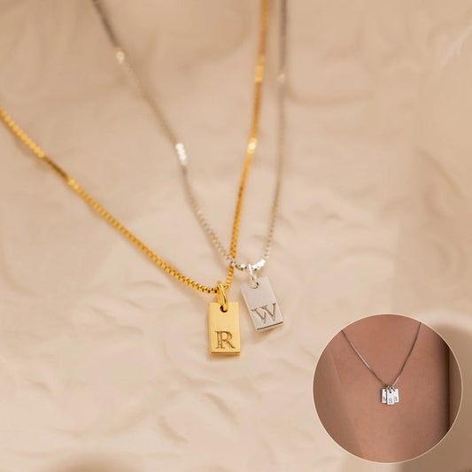 Stainless Steel Gold Plated Letters Necklace Mini Square Letter Jewelry Gym From House