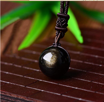 Black Gold Natural Obsidian Stone Pendant Lucky Transfer Beads Jewelry dealsniper-net 12mm 1pc