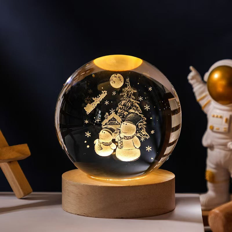 Luminous Starry Sky And Planets Moon Moon Crystal Ball Holidays DealSniper.net Solid Wood Lamp Holder Snowman 6cm Crystal Ball