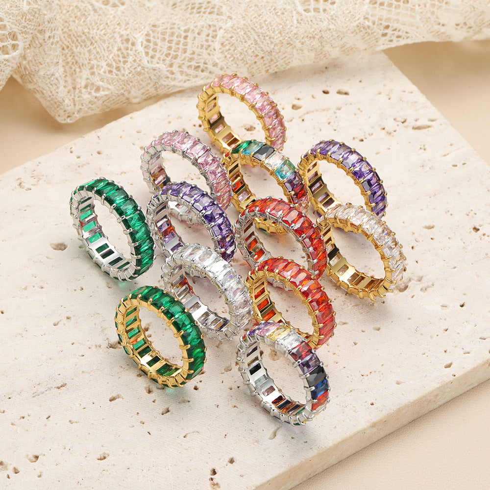 Fashion Diamond-studded Ring Jewelry Light Luxury Minority Colorful Crystals Rings Jewelry dealsniper-net