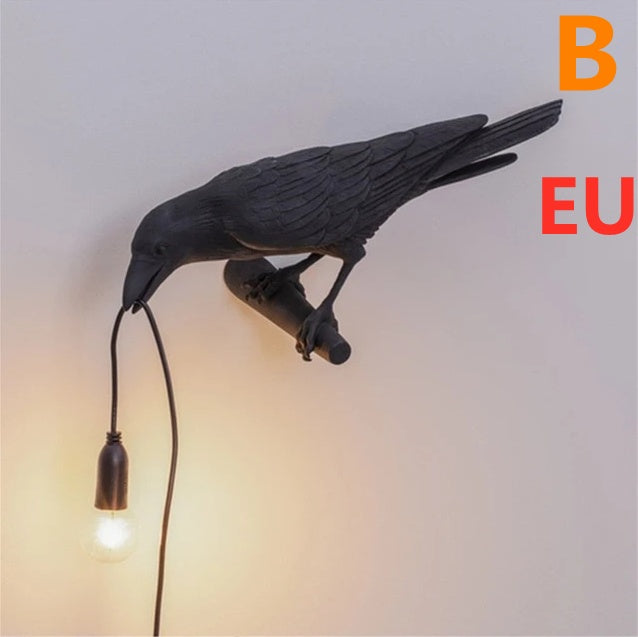 Creative Auspicious Bird Resin Wall Lamp Decoration Home Decor dealsniper-net Black B EU