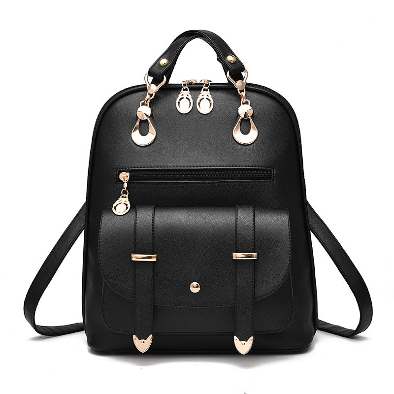 Female bag fashion PU leather dual-use backpack Women DealSniper.net Black