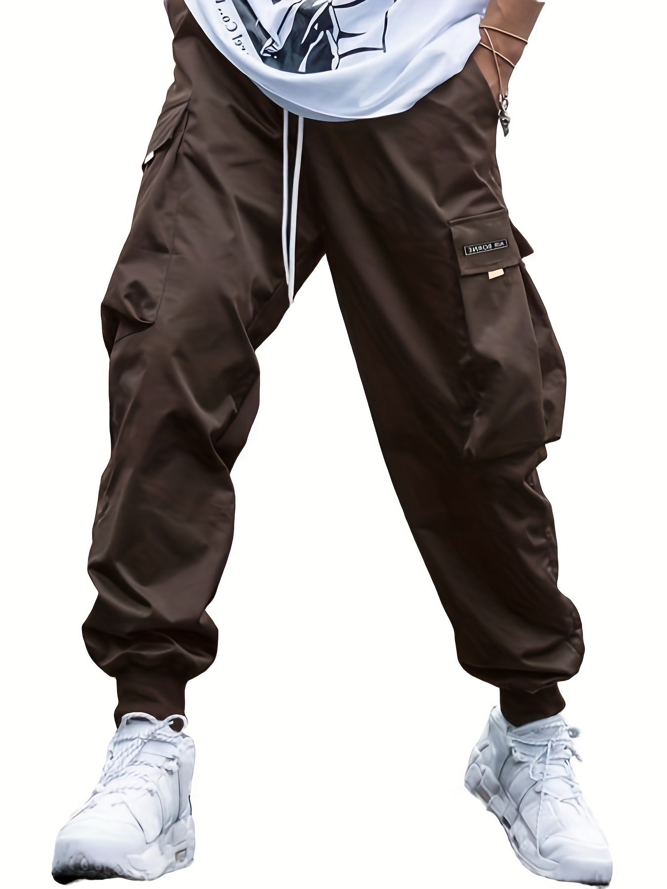Multi-pocket Cargo Pants Men's Casual Hip-Hop Drawstring Men Gym From House Dark Brown 3XL