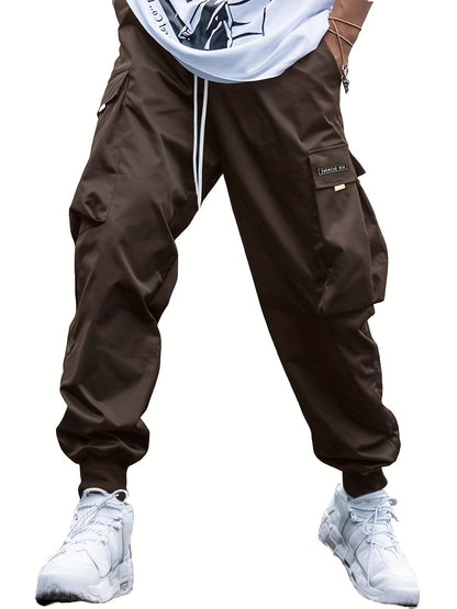 Multi-pocket Cargo Pants Men's Casual Hip-Hop Drawstring Men Gym From House Dark Brown 3XL
