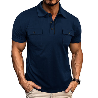 Summer Lapel Button Polo Shirt With Pockets Outdoor Fashion Men DealSniper.net Navy Blue L