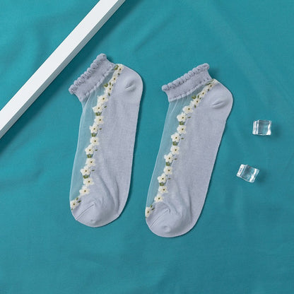 Women's Thin Spun Glass Lace Crystal Boat Socks Women DealSniper.net Twilight Blue Free Size