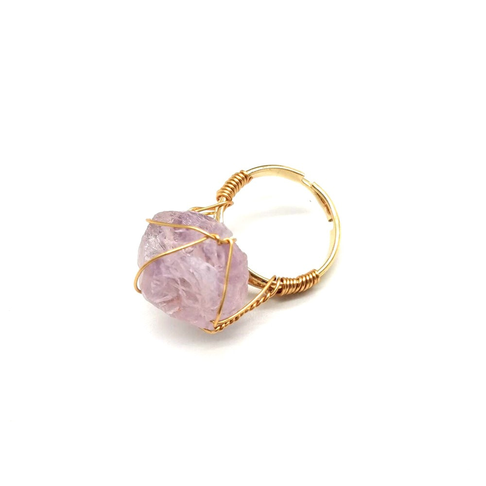 Personality Hand Wrapped Rough Stone Agate Ring Jewelry dealsniper-net Violet adjustable