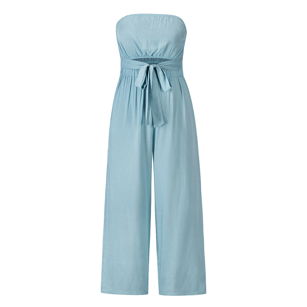 Women's New Casual Fashion Jumpsuit Women Gym From House Light Blue 2XL