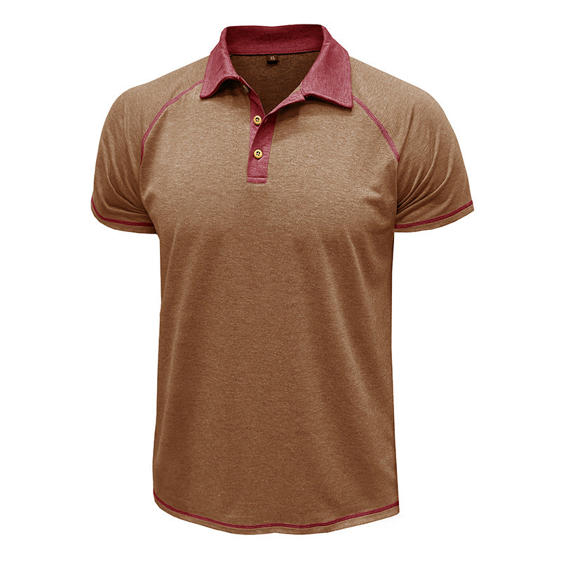 Short-sleeved Lapel T-shirt POLO Bottoming Shirt Men Clothing Men DealSniper.net Khaki L
