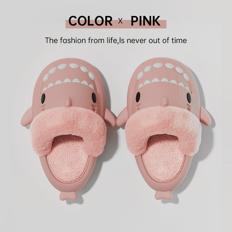 Winter Shark Slippers Detachable Warm Fuzzy Slippers Bedroom House Shoes Women Women dealsniper-net Pink 36to37