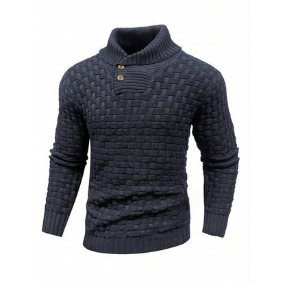 Men's Slim Turtleneck Sweater With Button Design Fashion