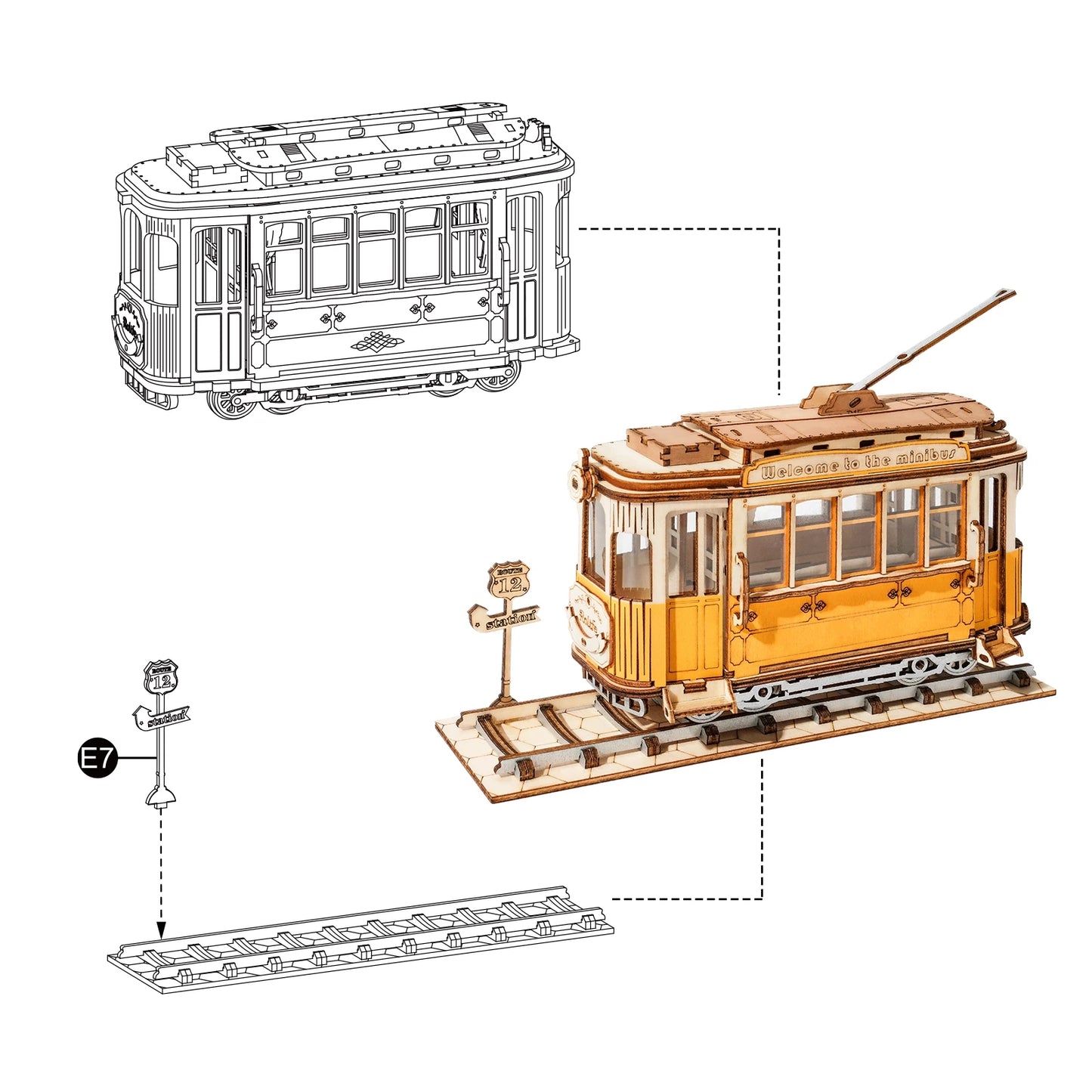 Robotime Rolife Vintage Tramcar Model 3D Wooden Puzzle Toys for Chilidren Kids Adult Christmas Birthday GiftsTG505 Dropshipping