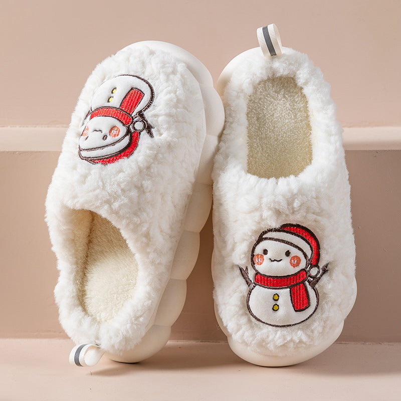 Cute Snowman Slippers Winter Indoor Household Warm Plush Women dealsniper-net White 36or37