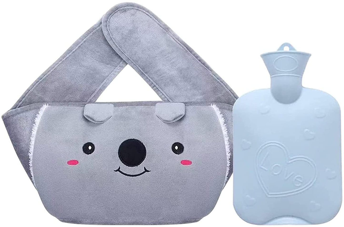 Winter Water Bottle Belt Large Hand Warmer Cute Animal Hot Water Health Gym From House Blue bag two piece