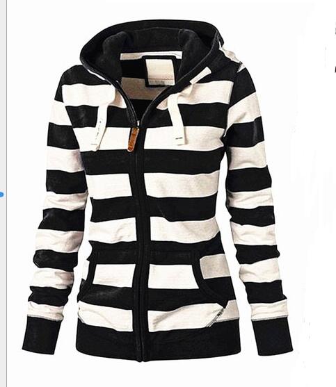 Hooded large size long sleeve striped sweater Women dealsniper-net Black 3XL