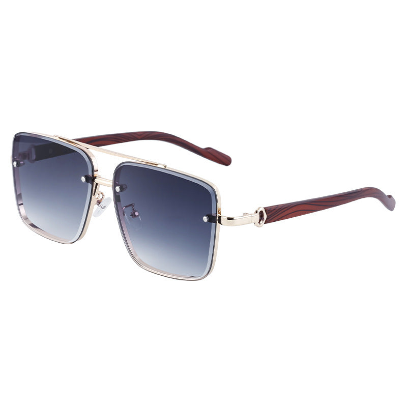 Square Frame Cut Edge Sunglasses Men's Imitation Wood Grain Men Gym From House