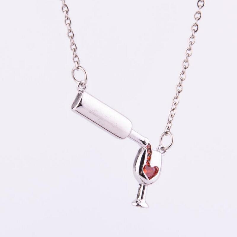 Wine Bottle Cup Pendant Necklace For Women Girls Wine Glass Jewelry dealsniper-net