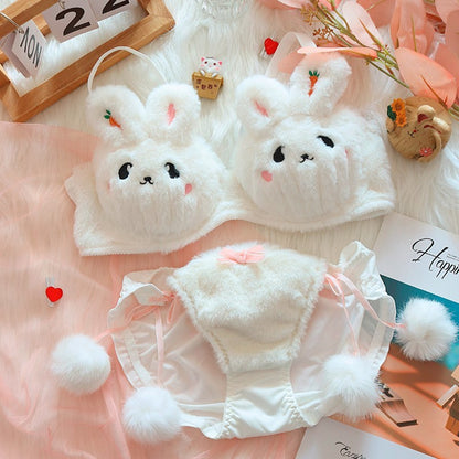 Moon Rabbit Girl Plush Bra Panties Set Kids DealSniper.net White Rabbit Fur Ball Style L