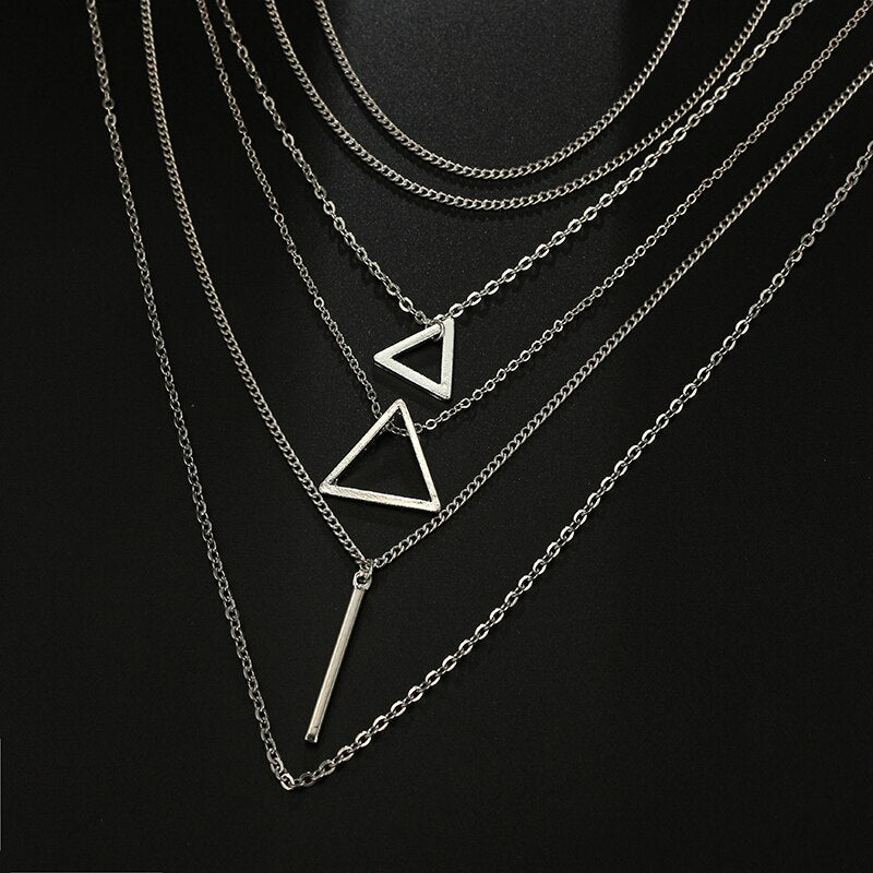 Triangle Bar Pendant Multilayer Women's Necklace Jewelry dealsniper-net