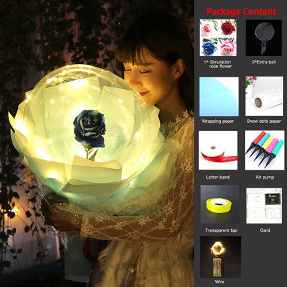 LED Luminous Balloon Rose Bouquet Transparent Bobo Ball Rose Deals dealsniper-net Blue