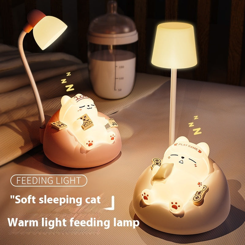 Creative Sleeping Cat Small Night Lamp Night Charging Pat Lamp Home Decor Gym From House
