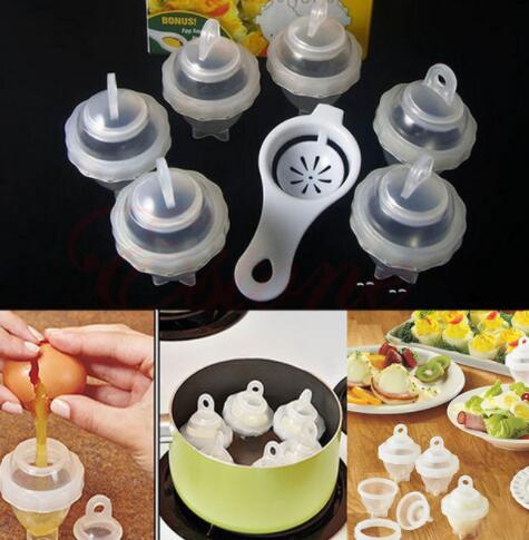 Hot 1 Set7 Piece Hard Boil Egg Cooker 6 Eggies Without Shells Kitchen DealSniper.net Color box