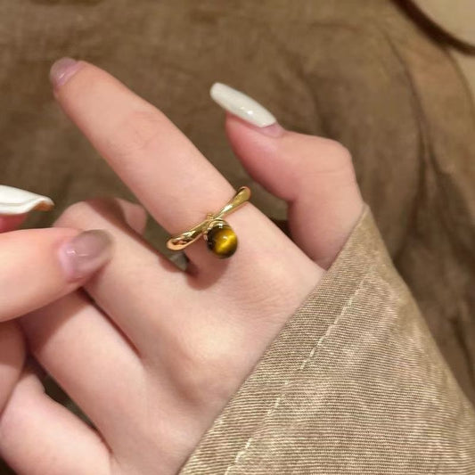 Maillard Tiger Eye & Zircon Ring For Women Personality Band Jewelry Gym From House Style 1 1pcs