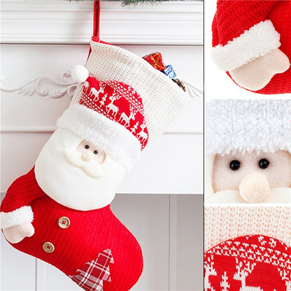 Large Red White Knitted Christmas Stocking Santa Claus Home Decor dealsniper-net